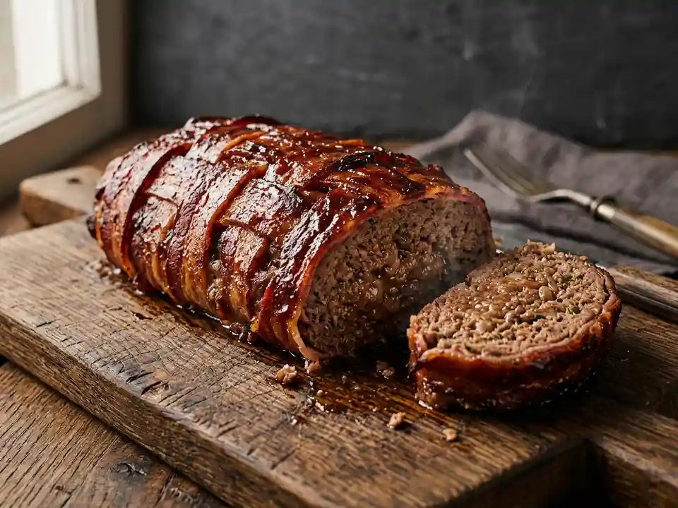 Amerikanischer Meatloaf mit Bacon und BBQ-Glasur