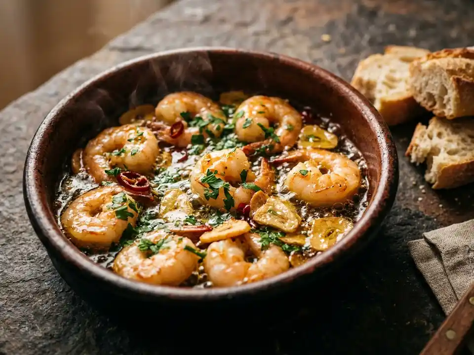 Gambas al Ajillo mit knusprigem Baguette