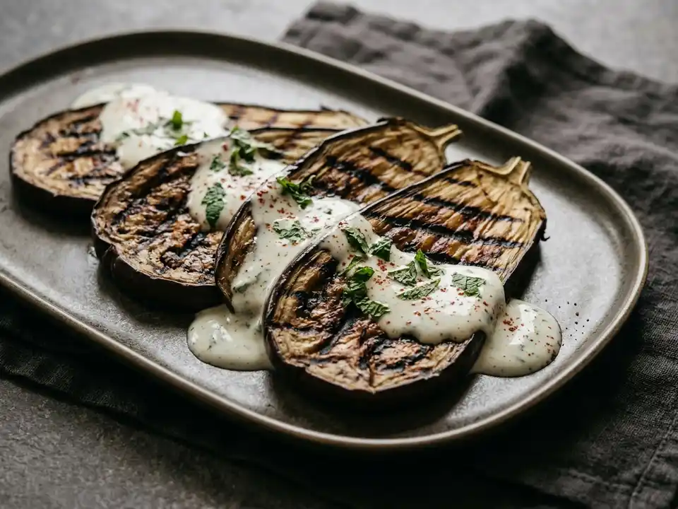 Gegrillte Auberginen mit Joghurt-Minz-Sauce