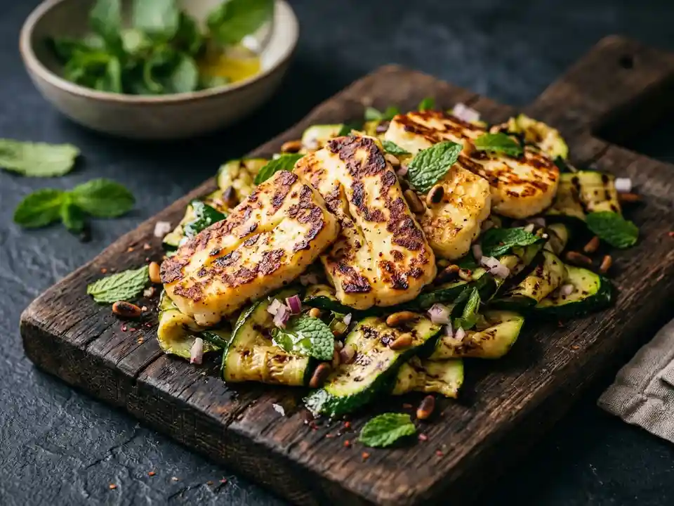 Gegrillter Zucchini-Halloumi-Salat mit Minze