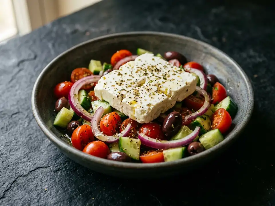 Griechischer Tomaten-Gurken-Salat mit Feta und Oliven