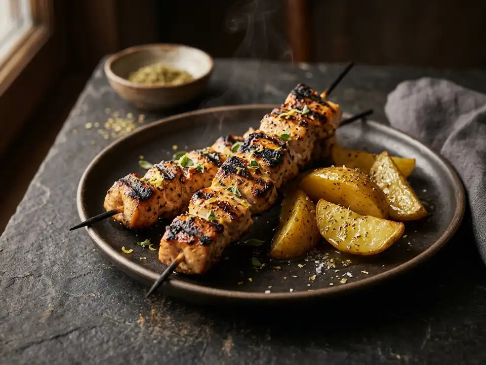 Hähnchen-Souvlaki mit Zitronenkartoffeln