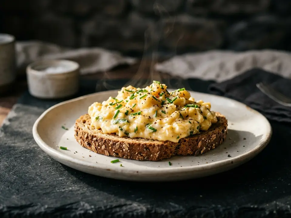 Klassisches Rührei mit Vollkornbrot