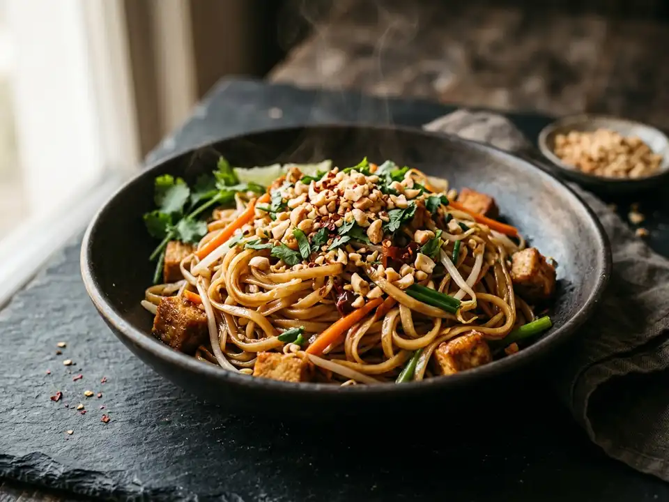 Knackiges Gemüse-Pad-Thai mit Tofu vegan