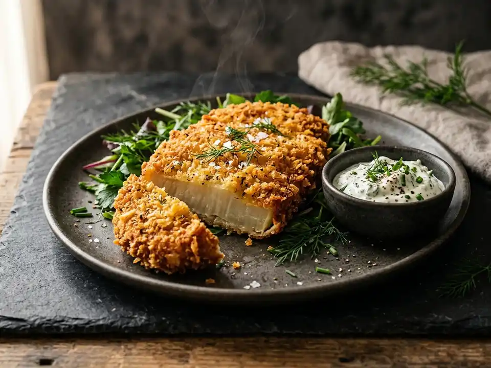 Kohlrabischnitzel mit Kräuterquark