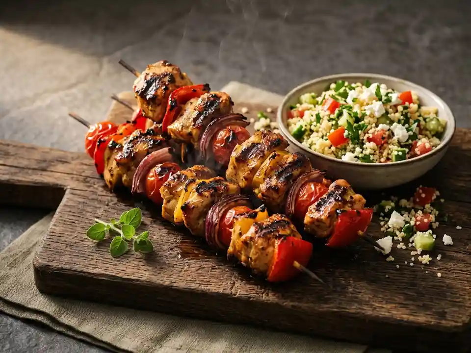 Mediterrane Hähnchenspieße mit Couscous-Salat
