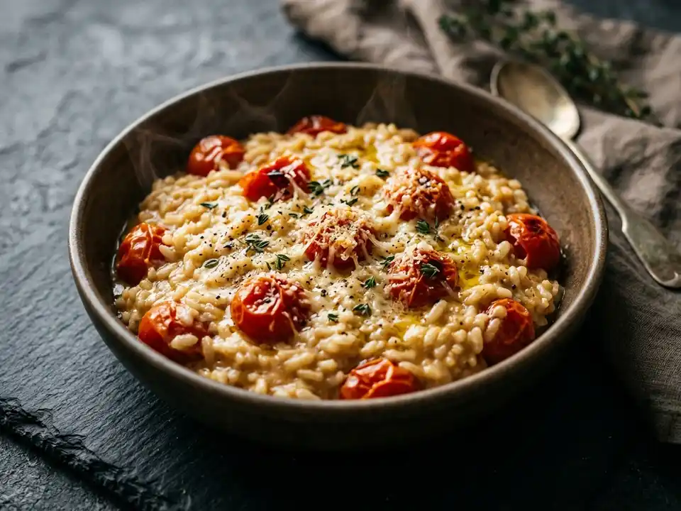 Ofenrisotto mit Kirschtomaten und Parmesan