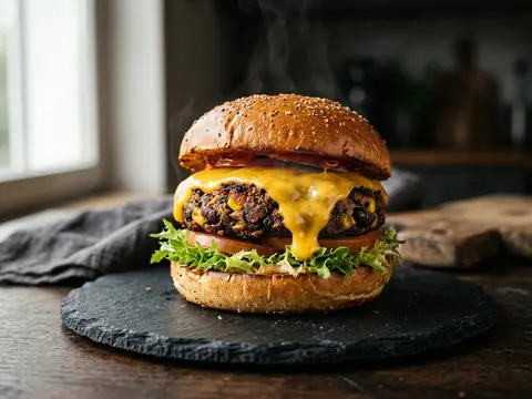 Amerikanischer Black-Bean-Burger mit Cheddar