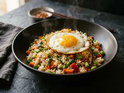 Asiatischer Gemüse-Bratreis mit Spiegelei