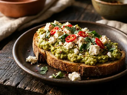 Avocado-Toast mit Feta & Chili