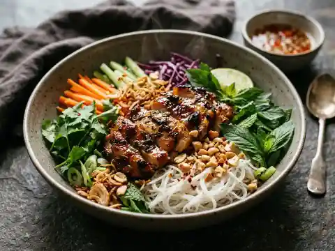 Bun-Bowl mit Zitronengras-Hähnchen