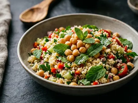 Bunter Couscous-Salat mit Kichererbsen und Minze