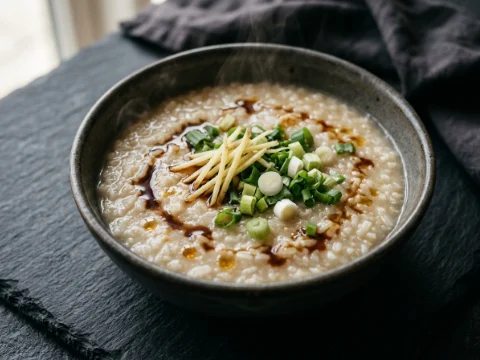 Congee mit Ingwer und Frühlingszwiebeln