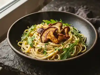 Cremige Zitronen-Linguine mit exotischen Pilzen