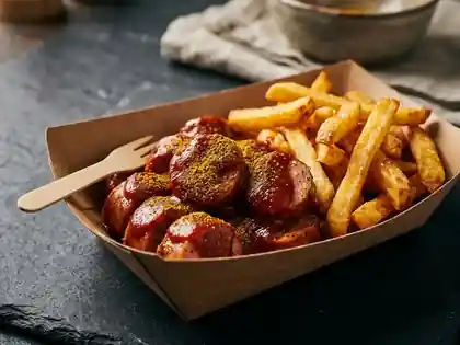 Currywurst & Pommes aus der Heißluftfritteuse