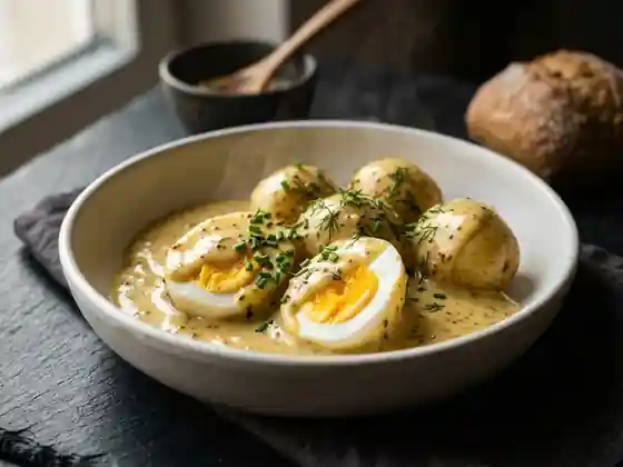 Eier in Senfsoße