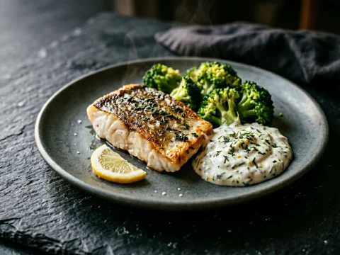 Fisch mit Brokkoli und Quark-Sauce
