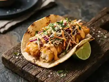Fisch-Taco mit Krautsalat und Chipotle-Mayo