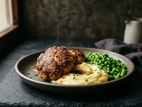 Frikadellen mit Kartoffelpüree und Erbsen