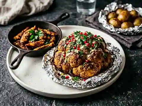 Ganzer gerösteter Blumenkohl mit Gewürzkruste