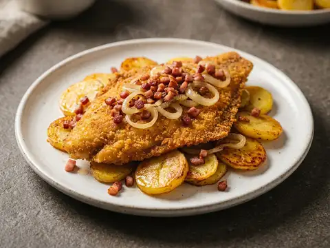Gebratene Scholle mit Speck und Bratkartoffeln