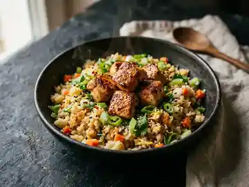 Gebratener Blumenkohlreis mit Hähnchen