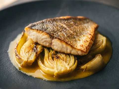 Gebratener Wolfsbarsch auf Fenchel