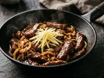 Gebratenes Rindfleisch mit Ingwer und Zwiebeln