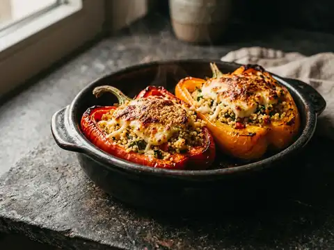 Gefüllte Paprika mit Halloumi-Couscous-Kruste