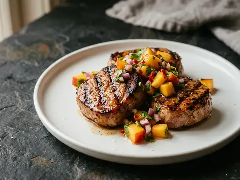 Gegrillte Schweinemedaillons mit Pfirsich-Salsa
