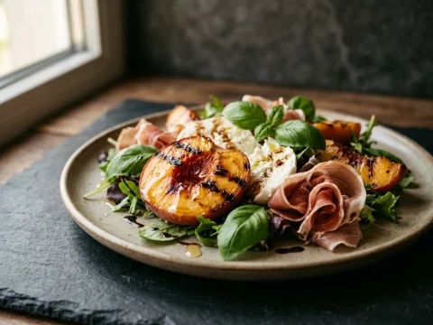 Gegrillter Pfirsichsalat mit Mozzarella