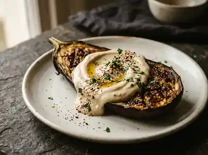 Geröstete Auberginen mit Sesam Dip