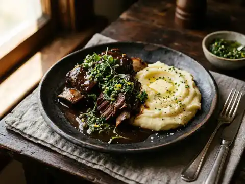 Geschmorte Rinderrippen mit Salsa Verde