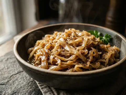 Geschmortes Weißkraut mit Kümmel und Zwiebeln