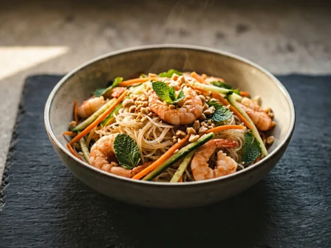 Glasnudelsalat mit Garnelen und Thai-Dressing