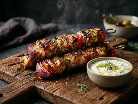 Griechische Hähnchenspieße mit Tzatziki