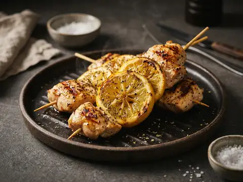 Griechische Zitronen-Hähnchenspieße mit Oregano