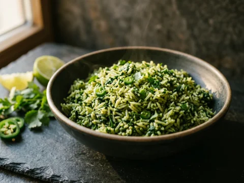 Grüner Reis mit Koriander und Limette