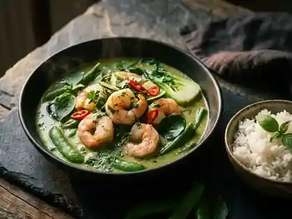 Grünes Thai Curry mit Garnelen