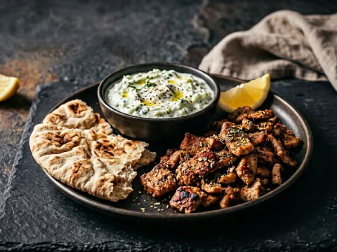 Gyros mit Tzatziki und Fladenbrot