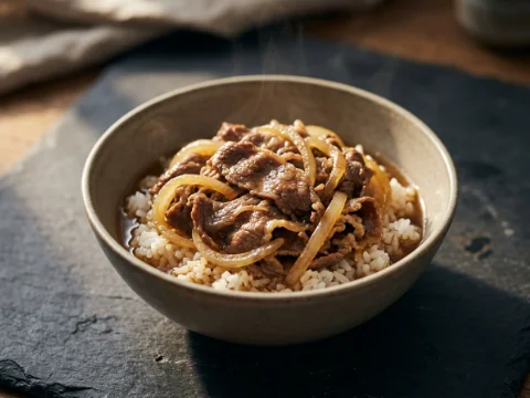 Gyudon – Japanisches Reisgericht mit Rindfleisch