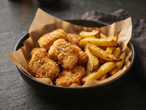 Hähnchen-Nuggets mit Pommes