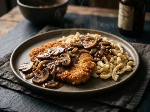 Jägerschnitzel mit Spätzle