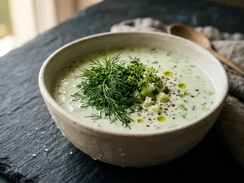 Kalte Gurken-Joghurt-Suppe mit Dill