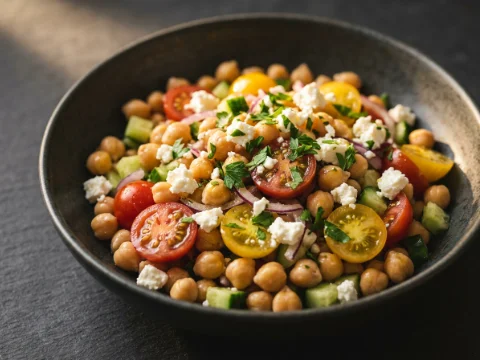 Kichererbsen-Salat mit Feta und Zitronen-Dressing