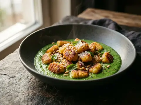 Knusprige Gnocchi mit Super-Grüner Proteinsoße