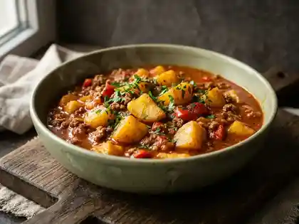 Köstlicher Bauerntopf mit Hackfleisch, Kartoffeln & Paprika