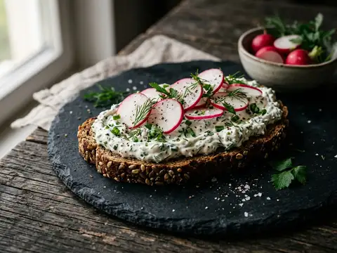 Kräuterquark mit Radieschen auf Vollkornbrot