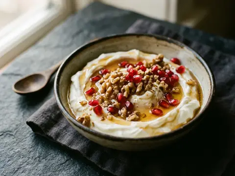 Labneh mit Honig, Walnüssen und Granatapfel