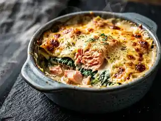 Lachs-Lasagne mit Spinat und cremiger Béchamelsauce
